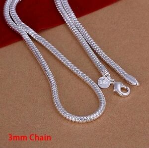 925 Silver 3mm Round Snake Chain Necklace for Men and women 18"